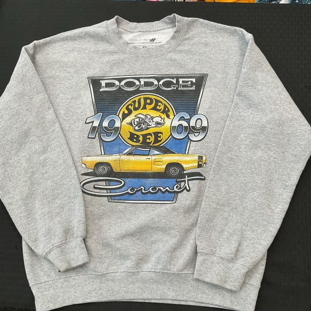 Dodge Sweatshirt Mens Medium Gray 1969 Super Bee Coronet Car Graphic Fleece